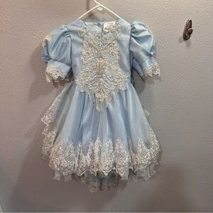 Tip Top Blue Beaded Lace Vintage Pageant Party Dress Size 4 or 5